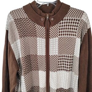 NWT Luxton Mens L SW117 Zip Cardigan Chocolate Patchwork Grandpacore Retro